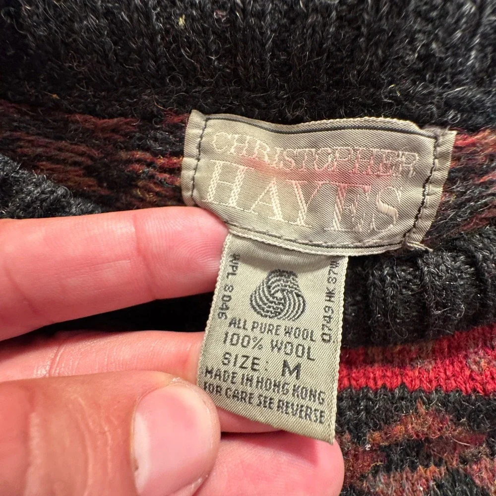 Vintage Christopher Hayes Sweater Mens M Red Charcoal 100% Wool Nordic Fair Isle